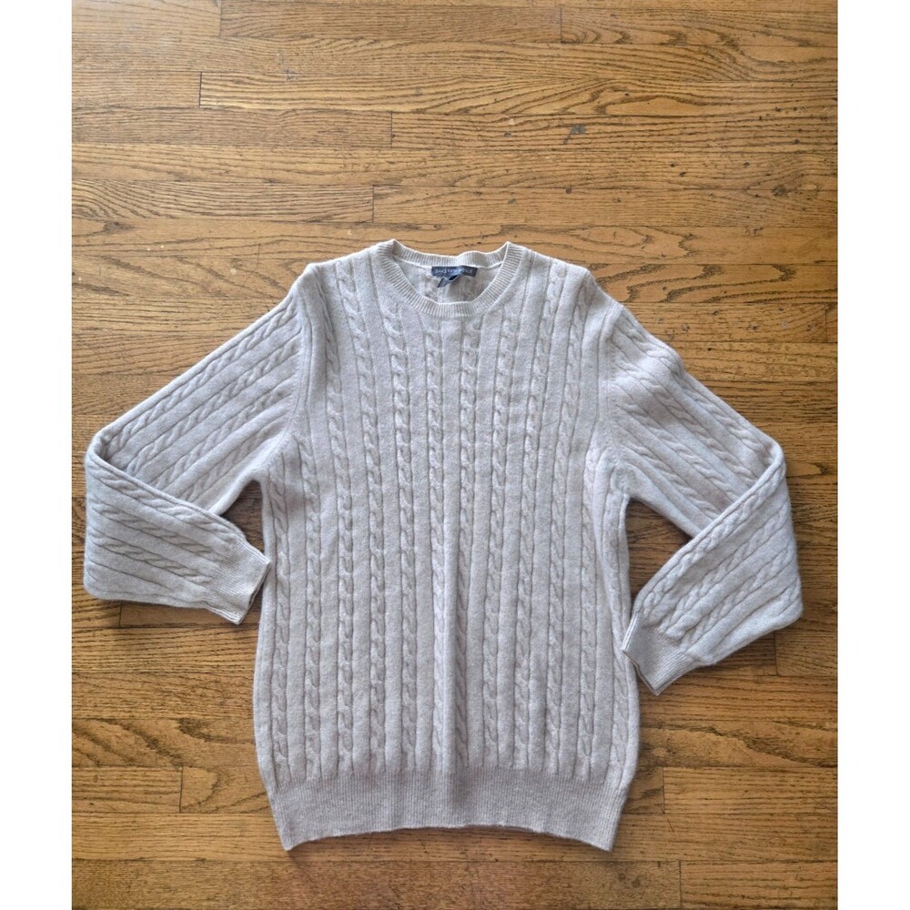 Saks Fifth Avenue Mens Cashmere Cableknit Sweater Fisherman Soft Size Large